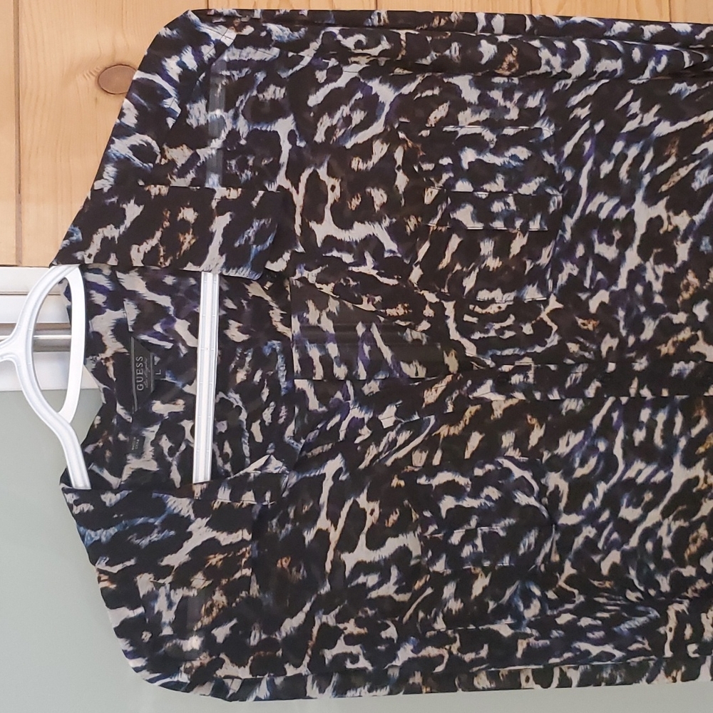 Guess hi low style sheer leopard print blouse size L